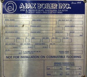 Used ajax 5250000 btu boiler 2011  data plate 2