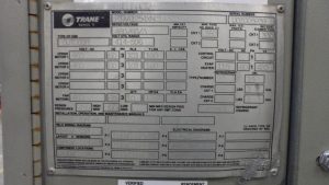 Used trane air cooled chiller 125 ton 2002  data plate 1