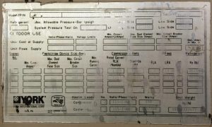 Used york 160 ton air cooled chiller 1999  data plate 1