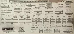 Used york 230 ton air cooled chiller 2004a  data plate 1