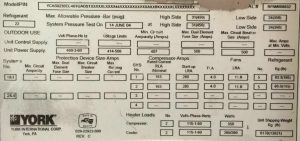 Used york 230 ton air cooled chiller 2004a  data plate 2